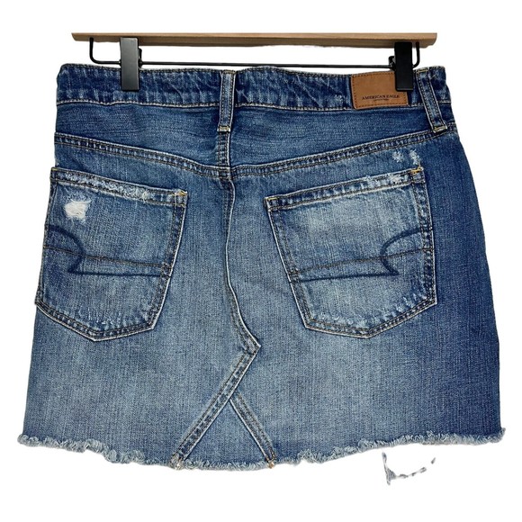 American Eagle Womens Button Fly Denim Mini Skirt Size 8 Distressed Casual - Picture 2 of 7